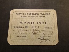 Tessera Partito Popolare Italiano 1921 Alessandria Don Luigi Sturzo DC Rara