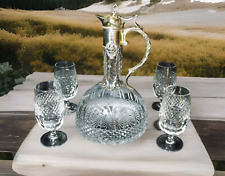 Caraffa Da Liquore Set 6pc Cristallo di Boemia Massiccio 1960 Top Vintage.