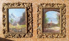 Coppia di piccoli paesaggi firmati Brioschi cornici dorate antico