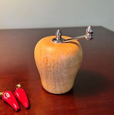 Vintage Wood Wooden Apple Shaped Pepper Mill Grinder 3.5"