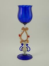 PREZIOSO MAESTOSO RARO TIPETTO CALICE MURANO VETRO BLU COBALTO SOFFIATO H. 32 CM