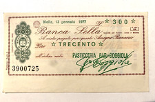 MINIASSEGNO BANCARIO LIT.300 BANCA SELLA TRAENTE PASTICCERIA BAR COGGIOLA-BIELLA