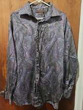 Camicia elegante ETRO Milano uomo XXL viola paisley cotone con bottoni