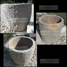 GRANDE VECCHIA VASCA VASO TROGOLO IN PIETRA LAVANDINO CM. 70X70 -MARMO