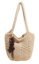 Crochet Tote Bag Women 2025 Large Straw Beach Bag Handmade Woven Shoulder Bag...