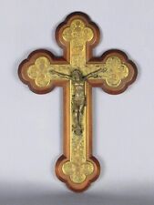 Antico Crocifisso Da Parete Croce Legno Metallo Argentato Firma Aldigier XX Sec.