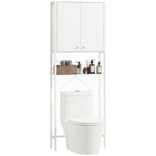 HOMCOM Mobile Bagno Sopra WC e Lavatrice con Armadietto e Ripiano Bianco