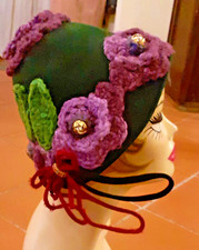 Cappello cloche vintage uncinetto fiori crochet small feltro