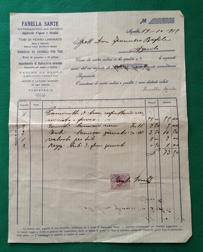 Ricevuta fanella sante 1919 - sante,