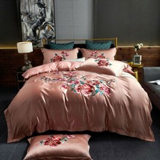 Set lenzuola 4 pezzi vera seta e cotone ricamo copripiumino lenzuola federe