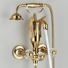 Miscelatore Rubinetto vasca da bagno oro con doccetta cascata a parete ottone