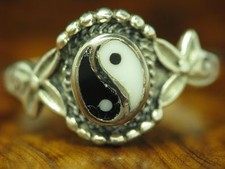 925 Argento Sterling Anello Con Kunstmasse Ricoperto / Yin & Yang / Vero / Rg 55