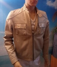 Giacca uomo in vera pelle beige stile biker 100% Made in Italy artigianale 48 M