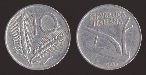 Lire 1966 spighe - spighe, aratro