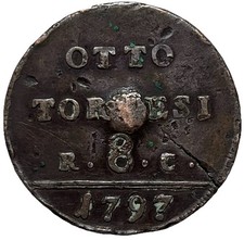 moneta/ Italia preunitaria/ Regno di Napoli/ Ferdinando IV/ 8 Tornesi 1797/ foro
