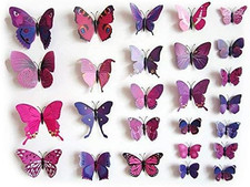 Confezione Da 12 Farfalle Magnetiche 3D Rosa E Viola, Decorazione Da Applicare