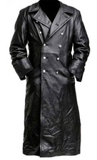 TRENCH UOMO TEDESCO CLASSICO WW2 UFFICIALE UNIFORME MILITARE PELLE NERA