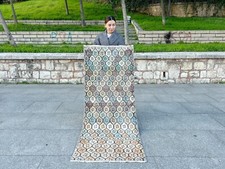 TAPPETO VINTAGE SBIADITO ORIENTALE BOHO ANNODATO A MANO LANA OUSHAK FATTO A MANO ZONA TURCA