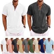 Camicie di lino da uomo manica corta camicia con bottoni camicia tempo libero camicetta casual top