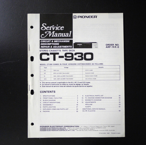Originale pioneer 930 - pioneer, ct-930