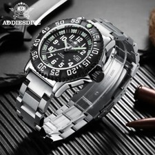 44MM ADDIESDIVE Orologio Militare Quarzo Subacqueo Uomo Acciaio 50M Impermeabile Luminoso NUOVO