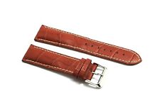 Cinturino orologio vera pelle stampa coccodrillo marrone cuciture contrasto 22mm
