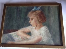 IMPRESSIONISMO QUADRO DIPINTO datato 1918 BAMBINA CON FIOCCO AZZURRO TIPO DEGAS