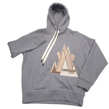 $785 Moncler Grenoble grigio logo grafico pullover felpa con cappuccio uomo grande