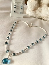 COLLANA SS .925 LONDRA TOPAZIO BLU 20” con BRIOLETTE E ORECCHINI SET NUOVA