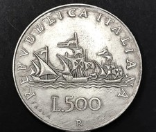 Moneta 500 Lire 1957 Ragazza Rinascimento Italia Bandiere Controvento-Caravelle