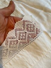 ANITQUE LENZUOLO PIANO 100% VECCHIO LINO CON BORDO PIZZO UNCINETTO 3 1/2' MANO 90"W X105" L