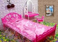 Letto e comò rosa giocattolo per bambini 1:6 toeletta casa delle bambole mobili per bambola 1/6