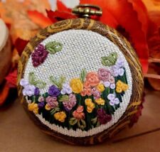 2pc Panno Floreale 2D Ricamato A Mano Cotone Ø8cm Vintage Home Decor Artigianale