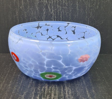 Murrina ciotola vetro celeste tonda con murrine colorate h 6 x 12 ø