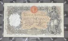 50 Lire Buoi Decreto 01 Agosto 1917 Molto Rara Banconota Non Restaurata