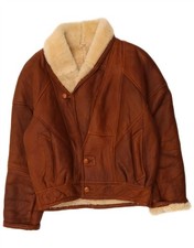 Giacca Bomber VINTAGE Uomo Vestibilità Larga IT 48 Medium Marrone Shearling WI16