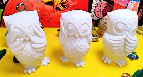 Tre gufi porcellana ceramica - gufi,