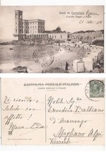 STORIA POSTALE CARTOLINA CORNIGLIANO CASTELLO RAGGIO E BAGNI 1908 FP