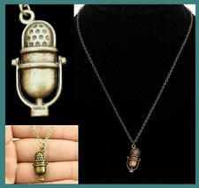 Collana Donna Ciondolo Old Charm Microfono Bronzo Regalo Cantante Amare Musica