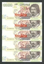 Italy Lire 100000 x una FDS / UNC CARAVAGGIO 2° T Lett. " D " Decr. 20-02-1997