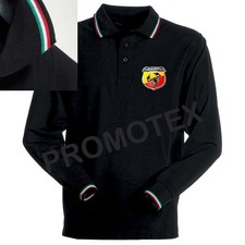 POLO fiat  500 ABARTH RICAMO TRICOLORE ITALIA COTONE MANICHE LUNGHE UOMO MAGLIA 
