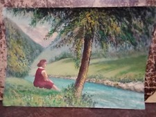 Vecchio Disegno a Olio Su Tela