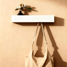 43,5Cm Attaccapanni Da Parete Con Mensola, 5 Ganci Nascosti, Appendiabiti in Leg