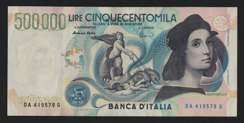 500000 lire raffaello - 500000, sanzio
