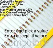 25 pezzi Resistenze 0,25W 1/4W 5% a scelta da da 1 Ohm a 9,1 KOhm