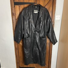 Charles Klein cappotto lungo spolverino trench pelle nero vintage uomo taglia large