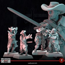 Musketeers In Combat 4 pezzi 28mm DA DIPINGERE -NO BASI