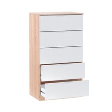 Cassettiera Moderna 5 Cassetti 60x40x110 Bianco E Rovere Basic Line