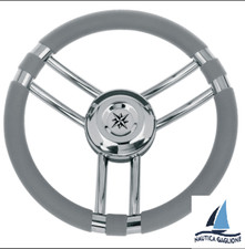VOLANTE RUOTA TIMONE NAUTICO POLIURETANO GRIGIO ACCIAIO INOX NAUTICA VELA