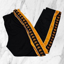 KAPPA Vintage Pantaloni Tuta Uomo Bottoni Strisce Laterali Gialle Arancioni Tg M